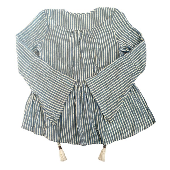 Nwt $80 Altar'd State Blue Gold Striped Blouse with Tassels - Picture 5 of 8